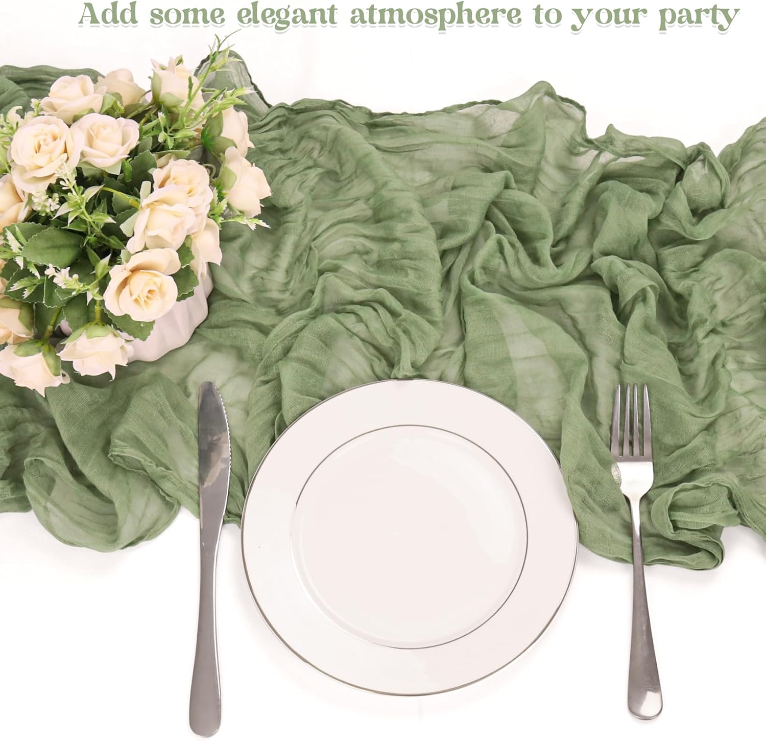 10 Pack Sage Green Cheesecloth Table Runner 10FT Boho Gauze Fabric Table Runner Vintage Rustic Sheer Runners for Wedding Party Bridal Baby Shower Long Table — image 5