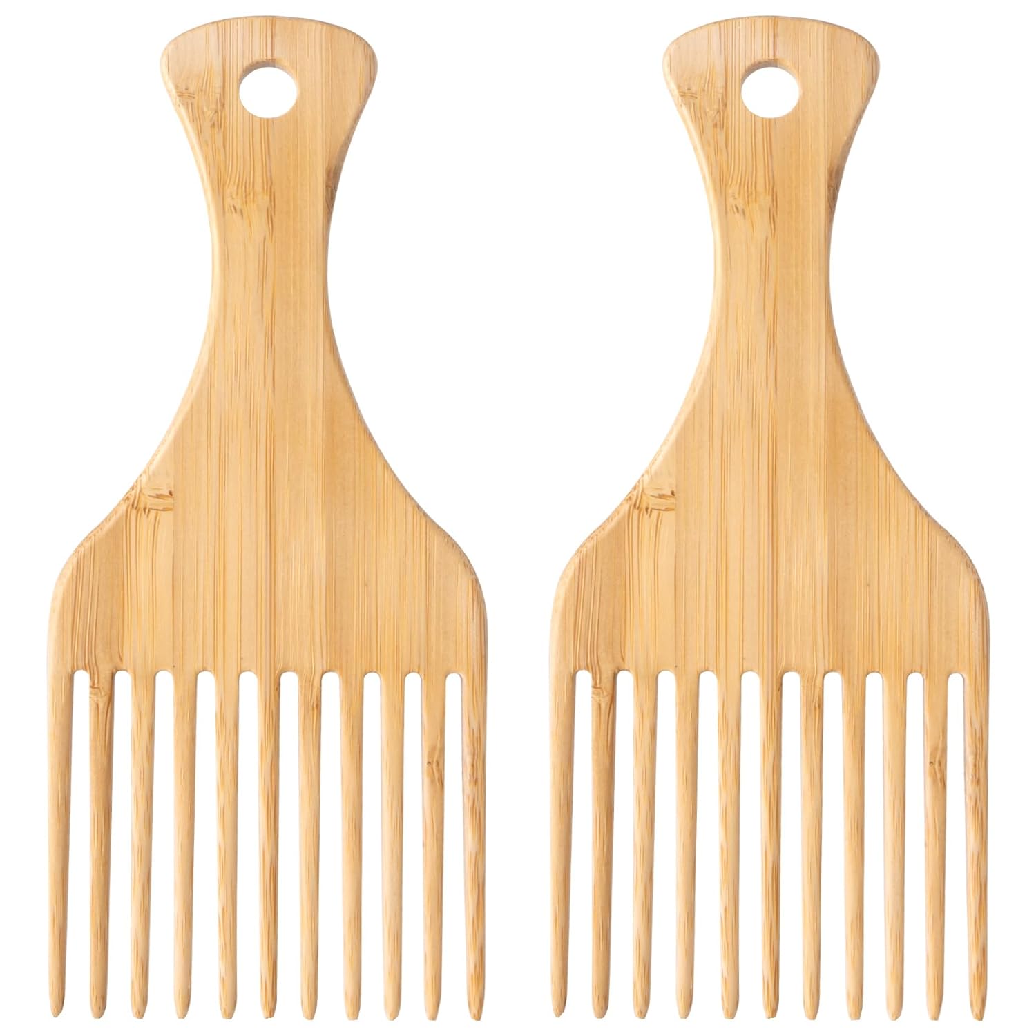 Bamboo Combs for Afro Hair, Beard Pick for Men, Wide Tooth Comb for Curly Wavy Thick Long Hair, Women's Hair Styling Accessories (2pcs)