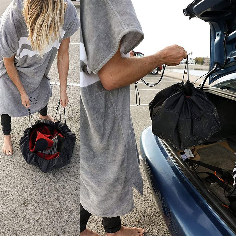 3-Piece Black Waterproof Drawstring Storage Bag and Changing Ground Mat Set for Wet Clothes – Swimwear Raincoat Storage Pouch, Dia 50CM & 90CM & 130CM, Outdoor — image 4