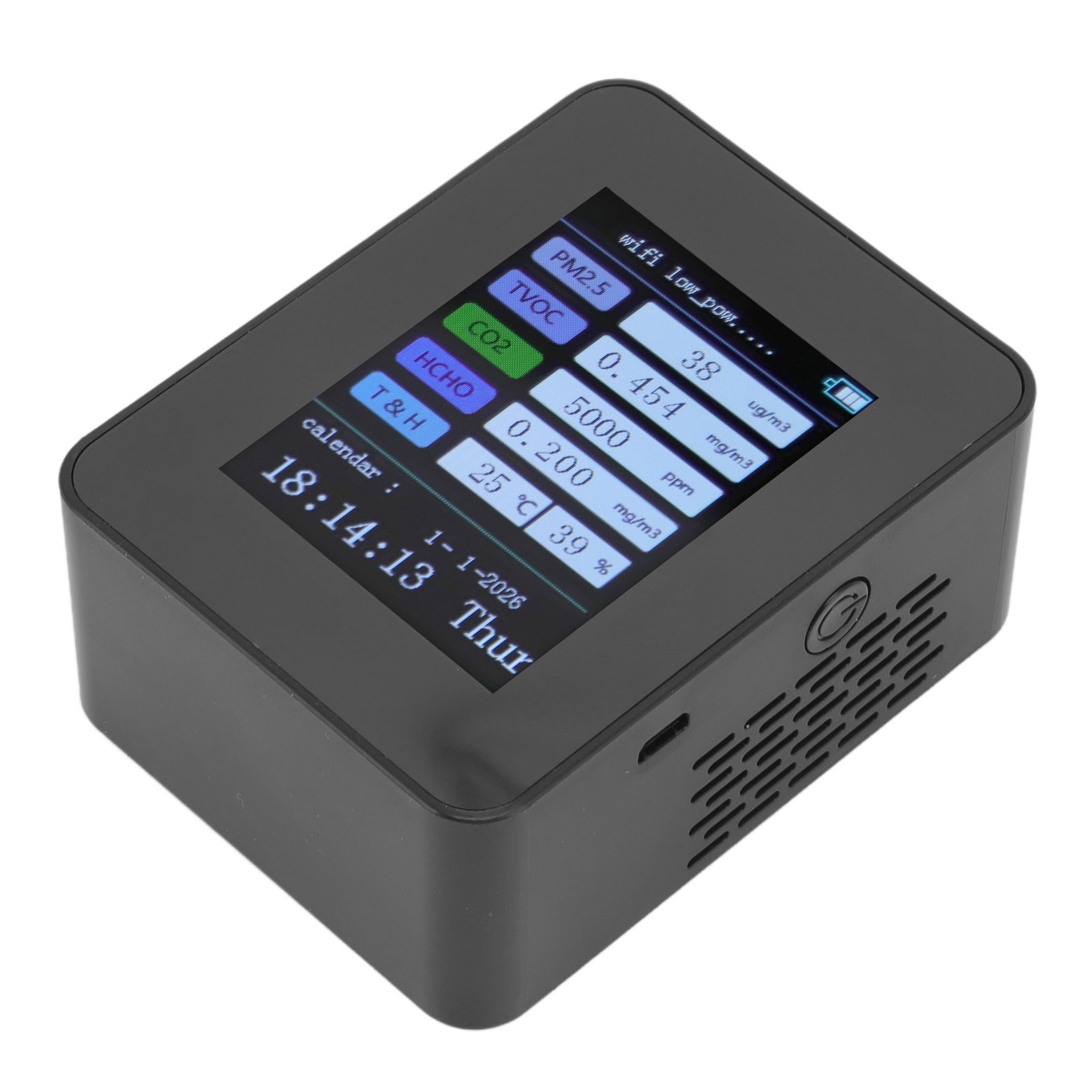 Indoor Air Quality Monitor for TUYA WiFi Smart PM2.5 Formaldehyde Testing 7 in 1 Calendar Time Function Air Quality Detector Black WIFI Version VOC โ image 3