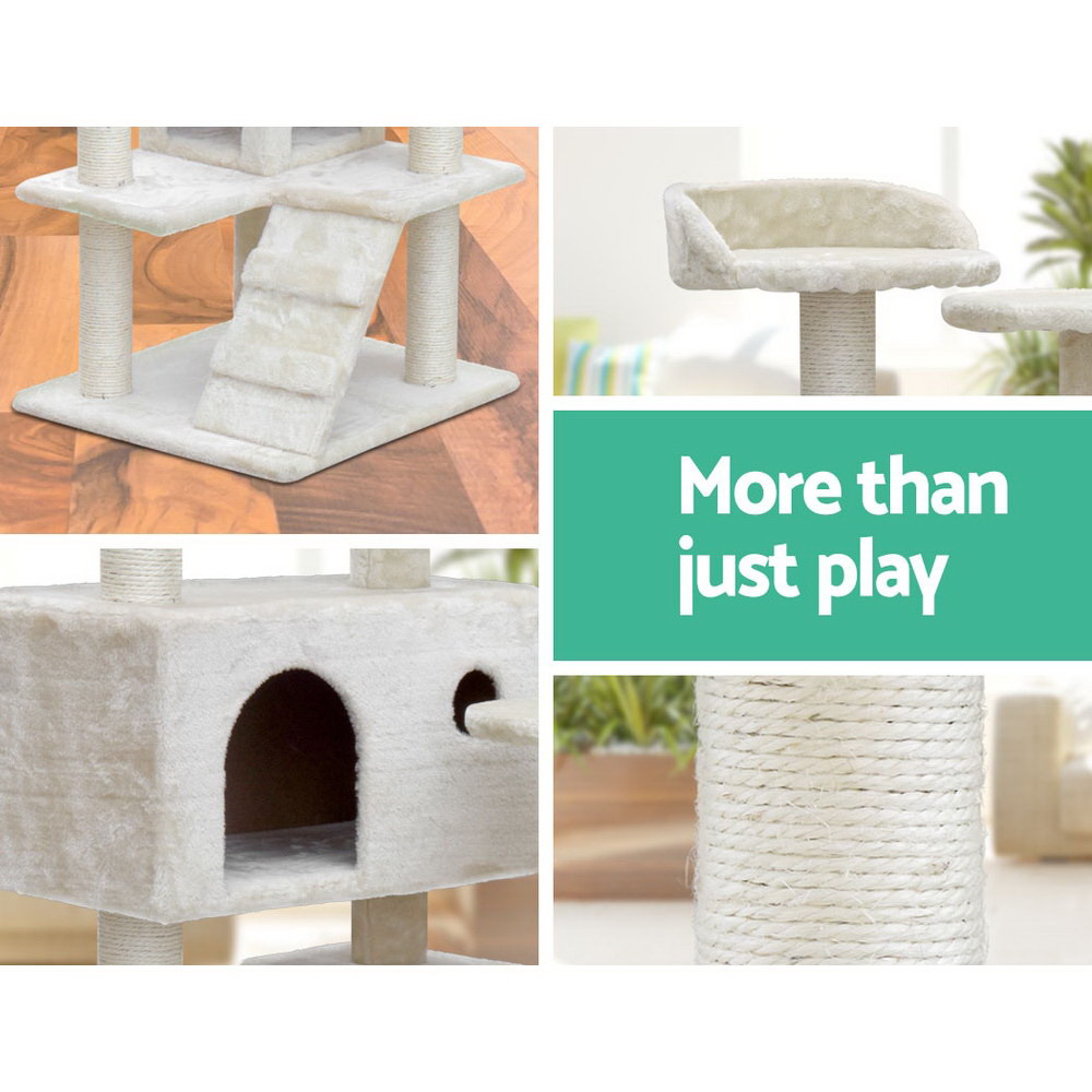 i.Pet Cat Tree 134cm Tower Scratching Post Scratcher Wood Condo House Bed Beige โ image 5