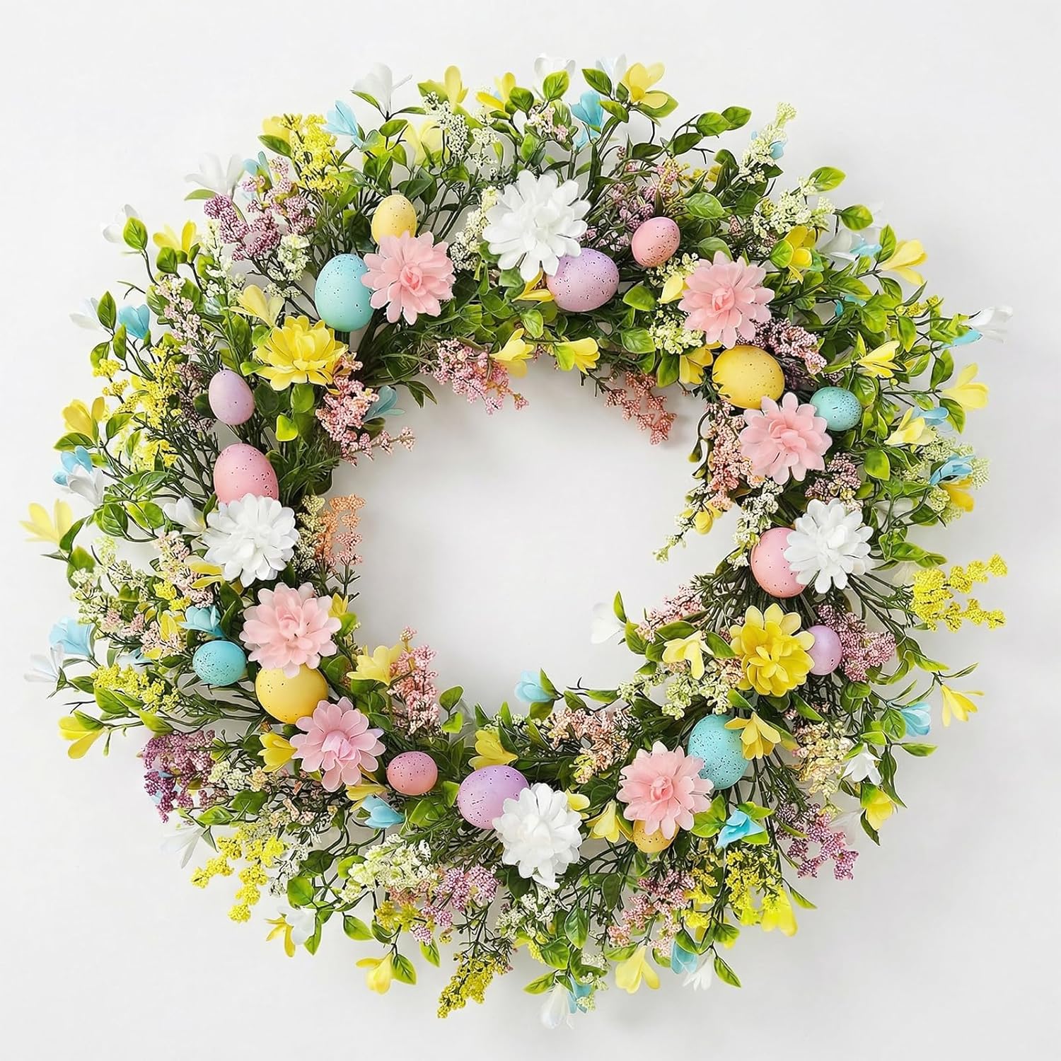 Easter Wreath for Front Door Decorations, Easter Egg Door Wreath Decorations, Spring Wreaths with Pastel Eggs Flowers Eucalyptus Leaves for Front Door Outside