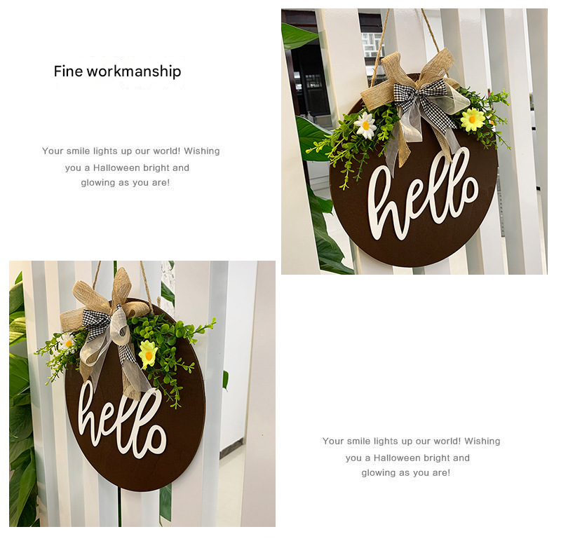 White Rustic 'Hello' Welcome Sign - Farmhouse Round Wooden Wreath for Front Door Decor โ image 3