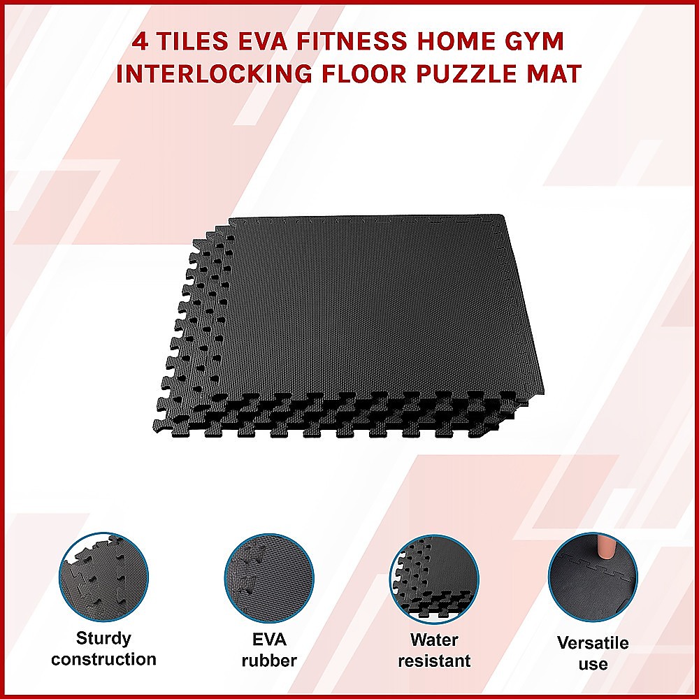 4 Tiles EVA Interlocking Gym Floor Mats – Home Fitness Puzzle Exercise Mat Set — image 3