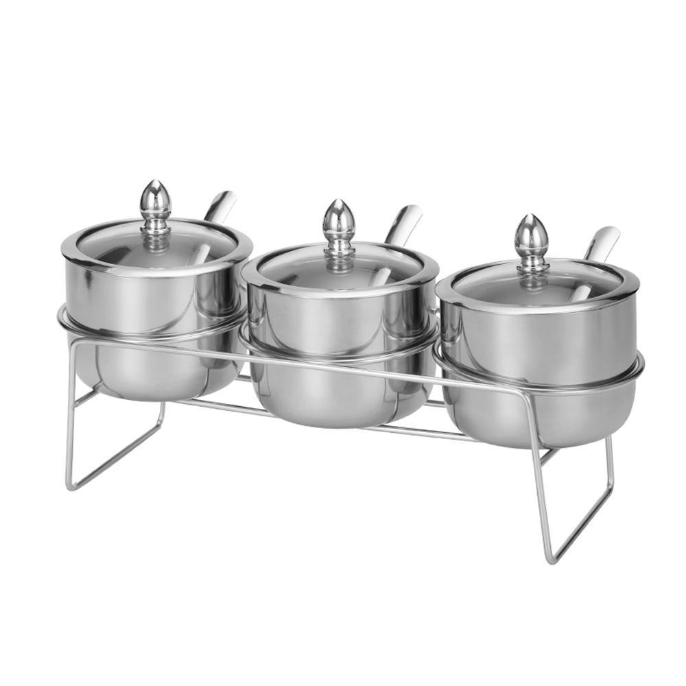 304 Stainless Steel Silver Seasoning Jar | 270ml Large Capacity with Visible Glass Lid, Dustproof & Moisture-Proof with Spoon Holder, First Choice