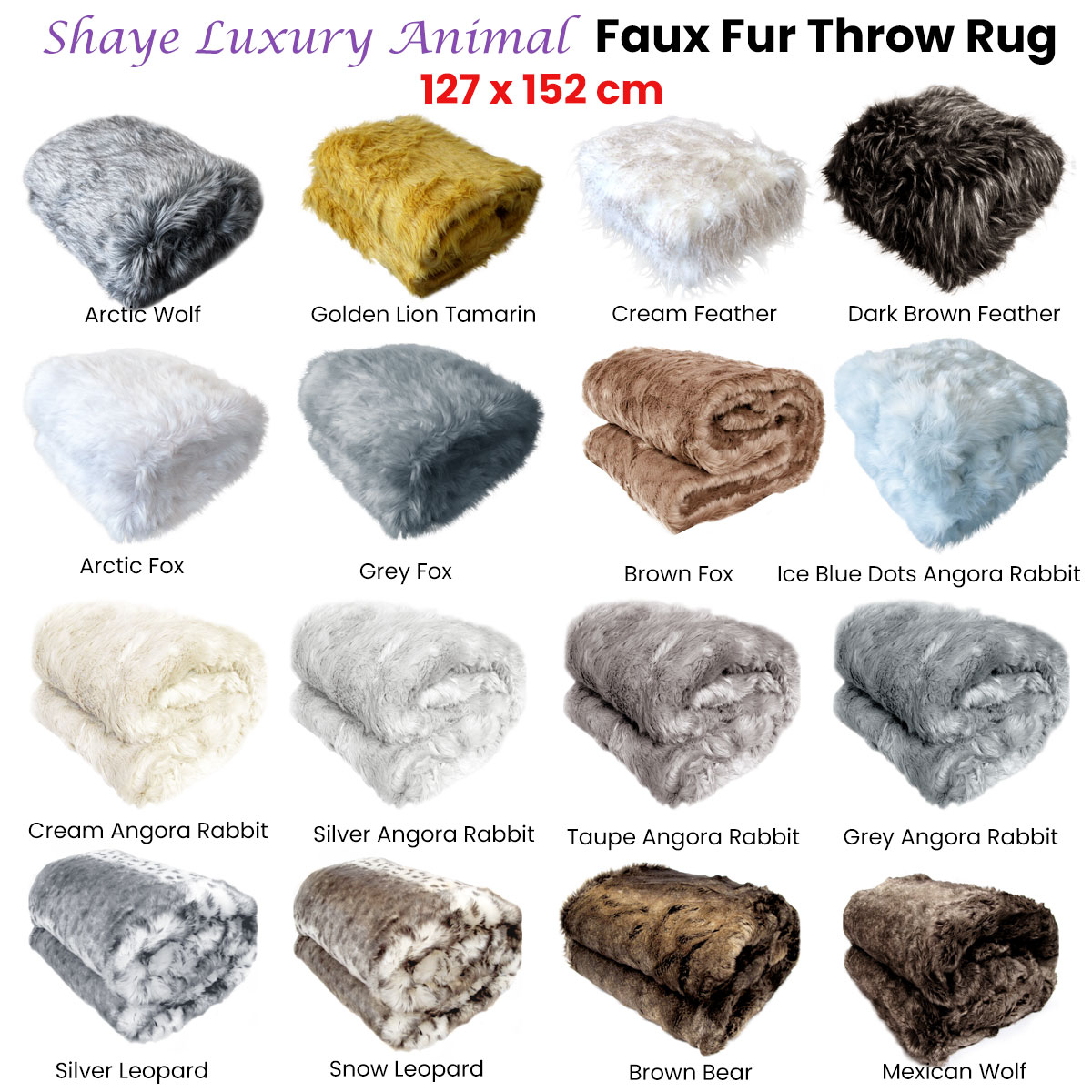 Shaye Luxury Range Faux Fur Throw Rug 127 x 152 cm Mexican Wolf โ image 2