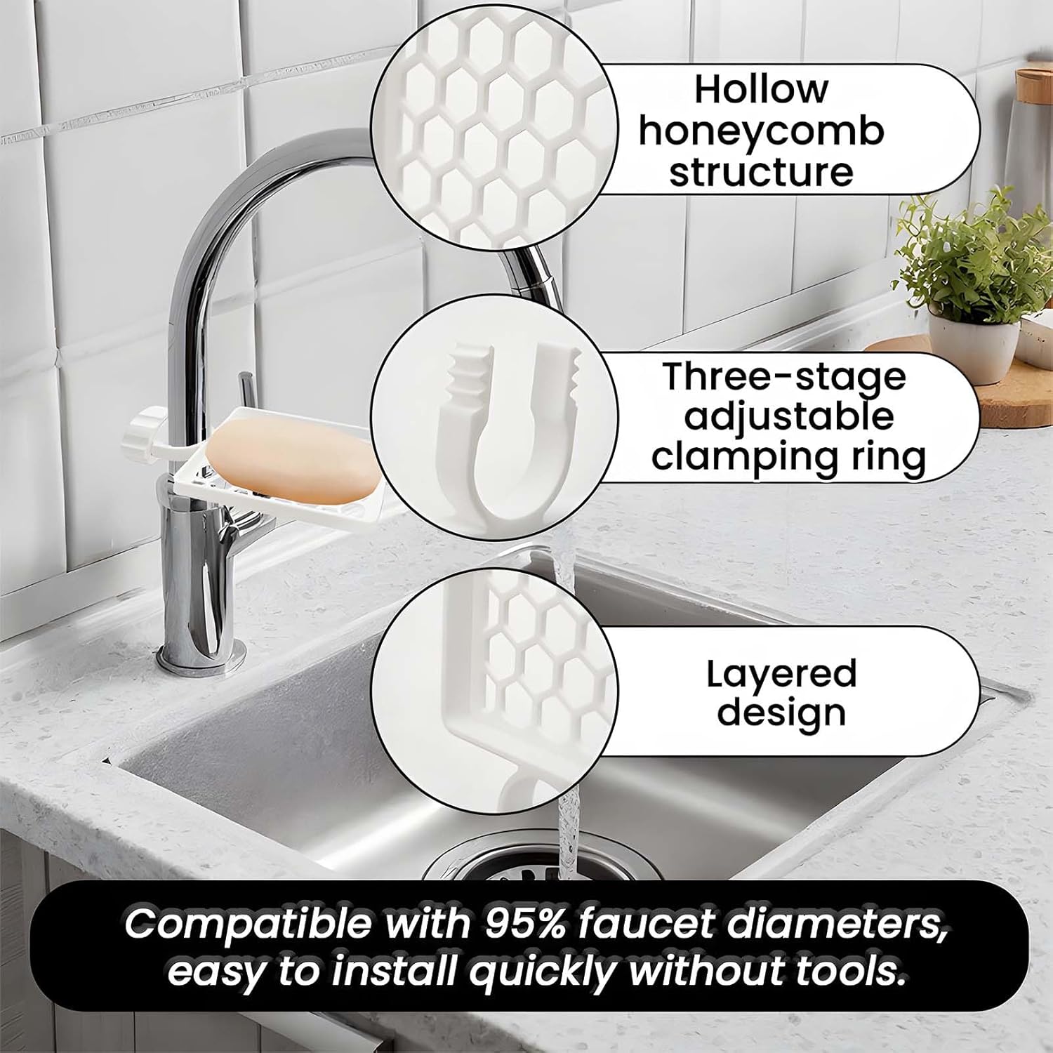 Set of two hangers, sponsor and sink organizer - drainage rack with clips - suitable for kitchens and bathrooms - reusable and removable - for holding soap and โ image 5