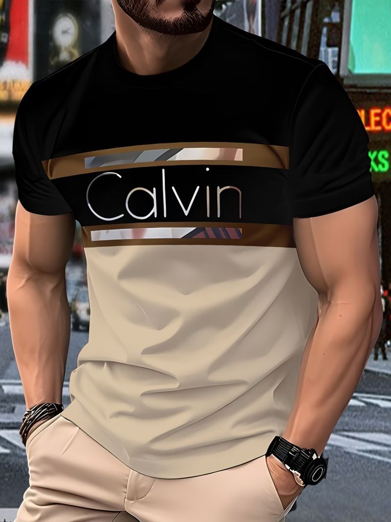 Men'S Casual T-Shirt Short Sleeve Tee Polyester Round Neck Lightweight Everyday - Navy - Size 4XL(AU 4XL/EU58) — image 3