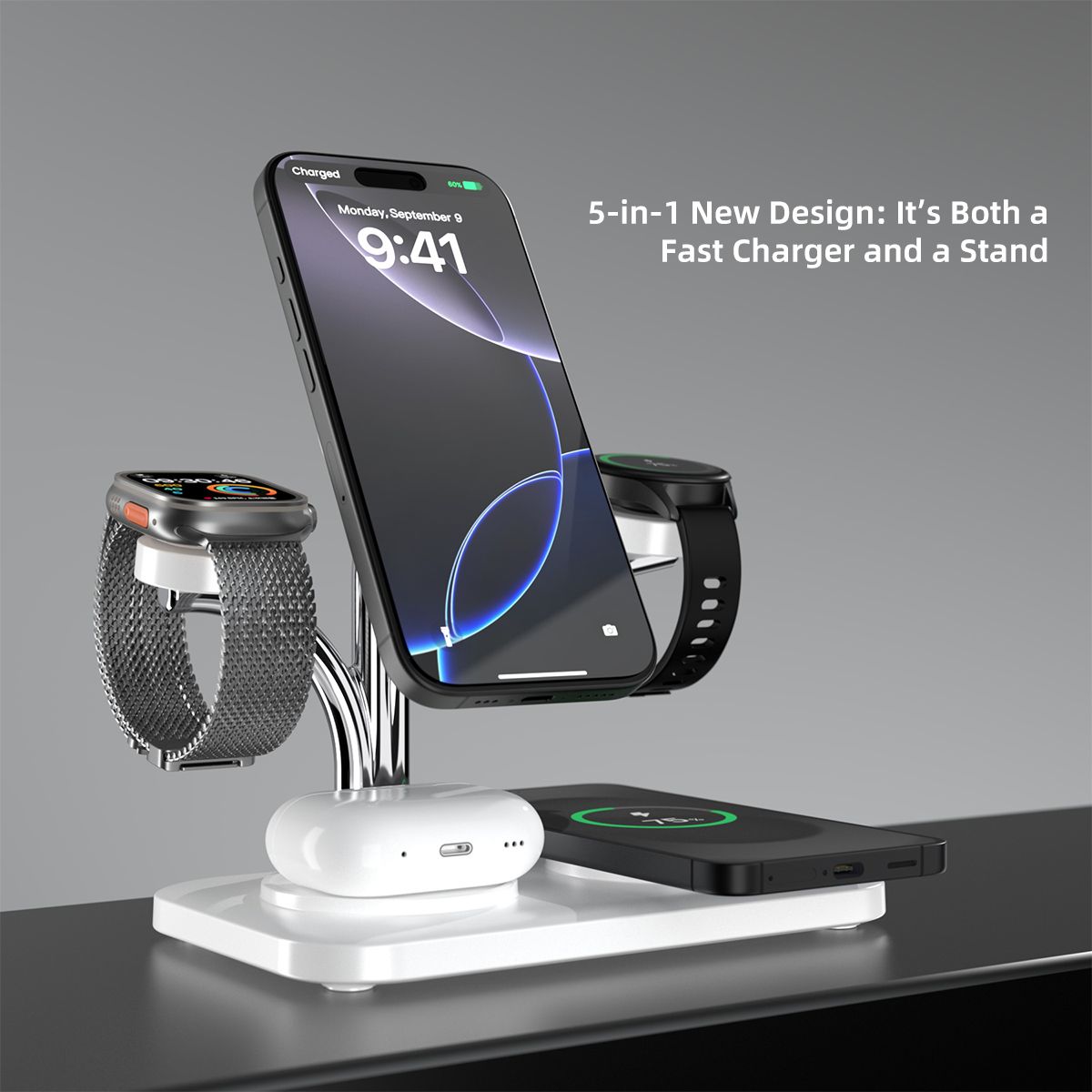 OC22 5-in-1 Wireless Charging Stand Multi Device Fast Charging Dock,white — image 3