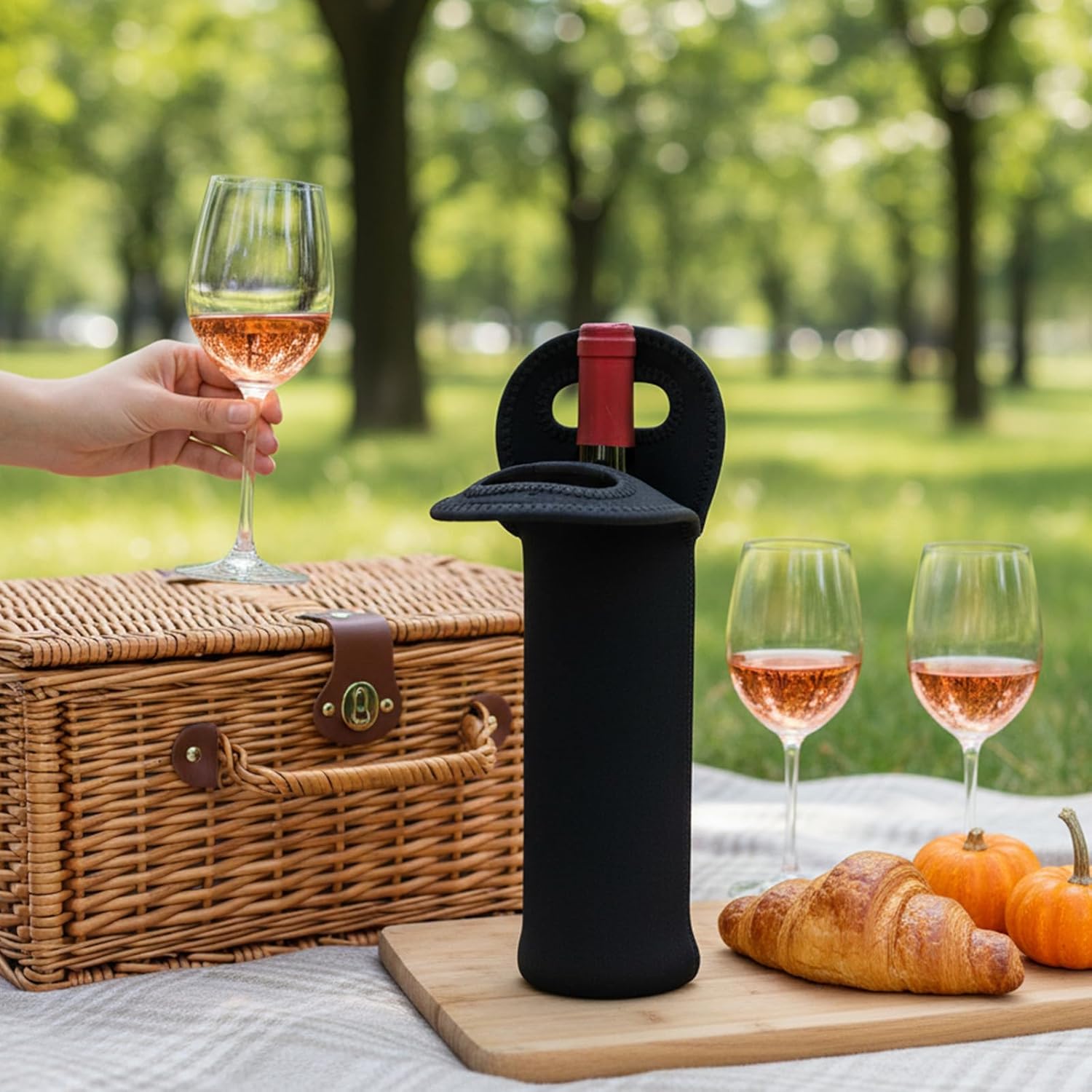 Neoprene Wine Bottle Carrier, Insulated Tote Bag, Protective Champagne & Beer Bottle Holder for Beer Water Bottles Restaurant, Travel, Gifting (Black) — image 4