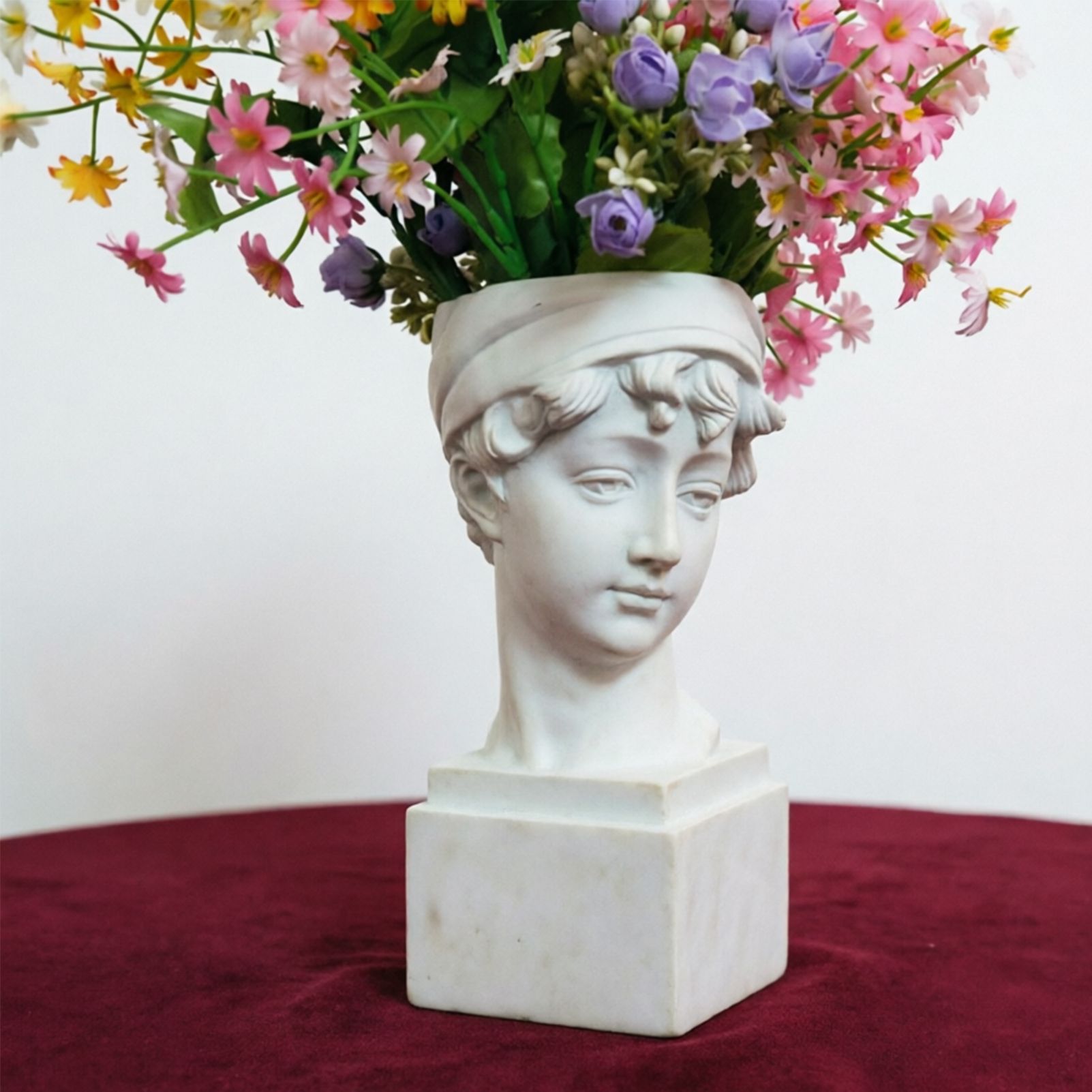 Elegant Girl with a Headscarf Resin Bust Sculpture Flower Vase - Classic European Style Figurine for Home Decor, Art Studio, or Office Desk - Perfect for — image 2
