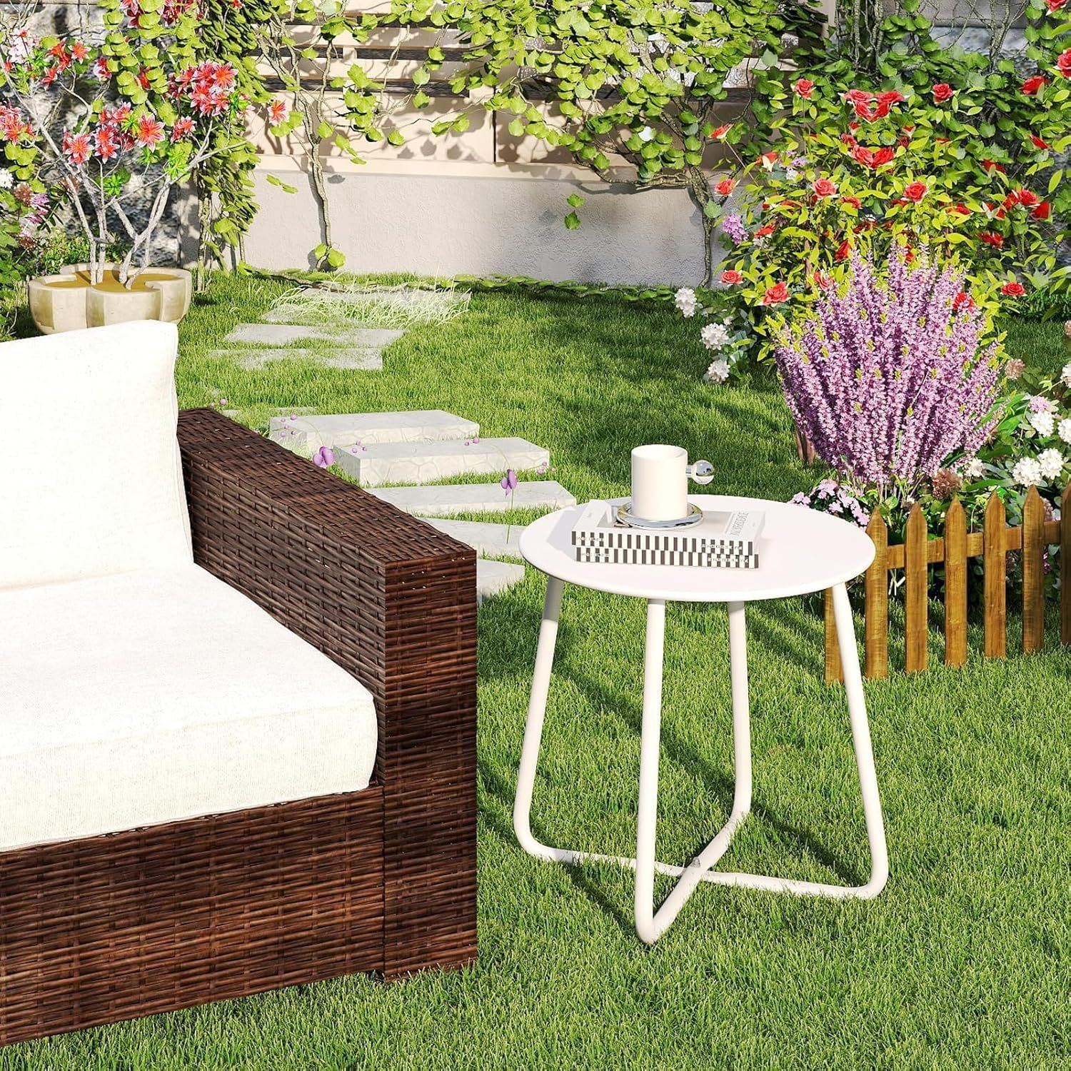 Metal Outdoor Side Table – Round Patio Table, Rust-Resistant Small End Coffee Table for Balcony, Garden, Porch, Living Room & Bedroom – Portable Accent Table — image 3