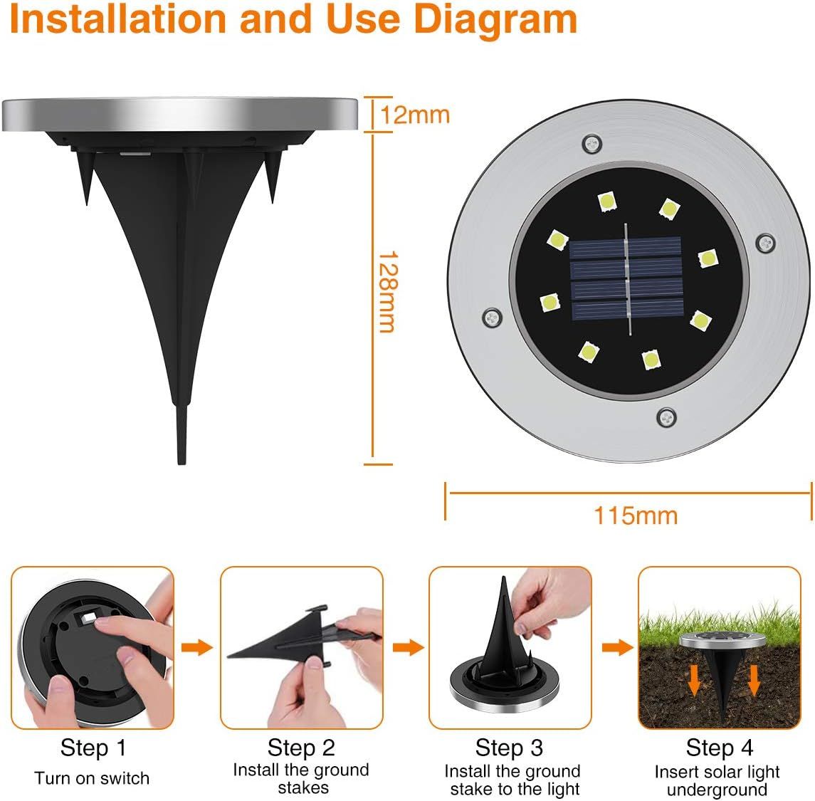 8-Pack Solar Garden Lights IP65 Waterproof 6000K Cool White Landscape Lighting — image 2