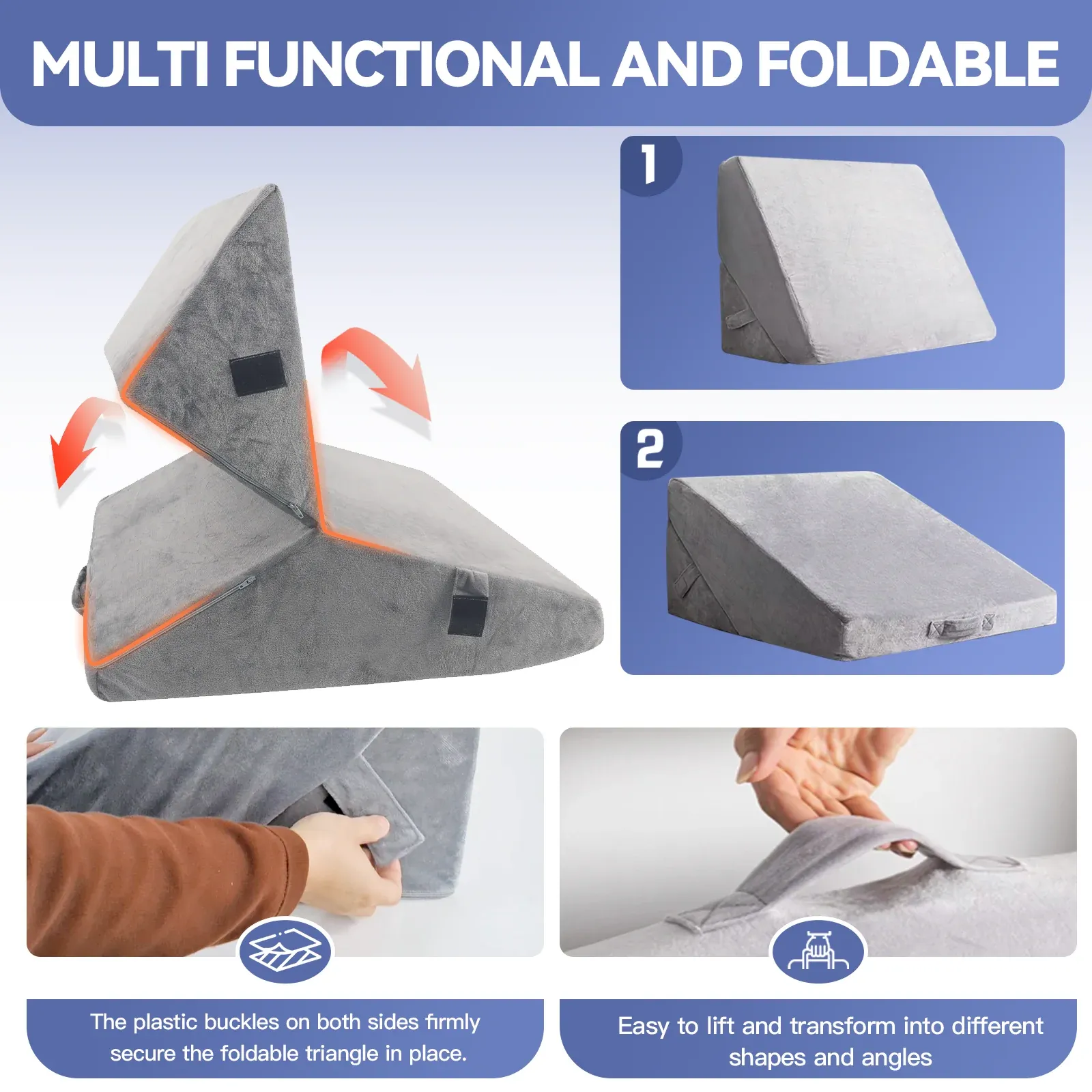 Adjustable Memory Foam Wedge Pillow with Washable Velvet Cover for Bed Sofa Reading(55x55x33cm) โ image 4
