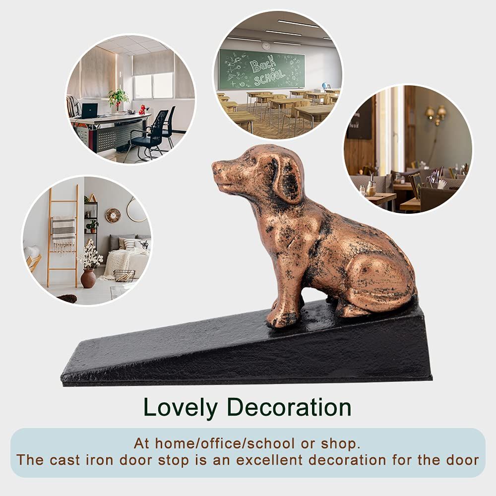 Heavy Duty Cast Iron Cute Dog Door Stops | Decorative Cute Animal Statue Metal Door Stopper Wedge, with Non-Slip Mat for Home — image 4