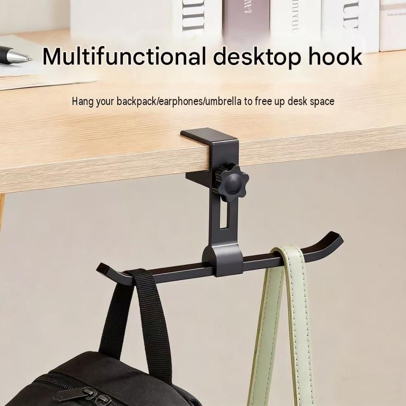 2 pack White and Grey Aluminium Desk Edge Hook - Adjustable Clamp-On Bag Hanger For School And Office - Space Saving Storage Solution — image 2