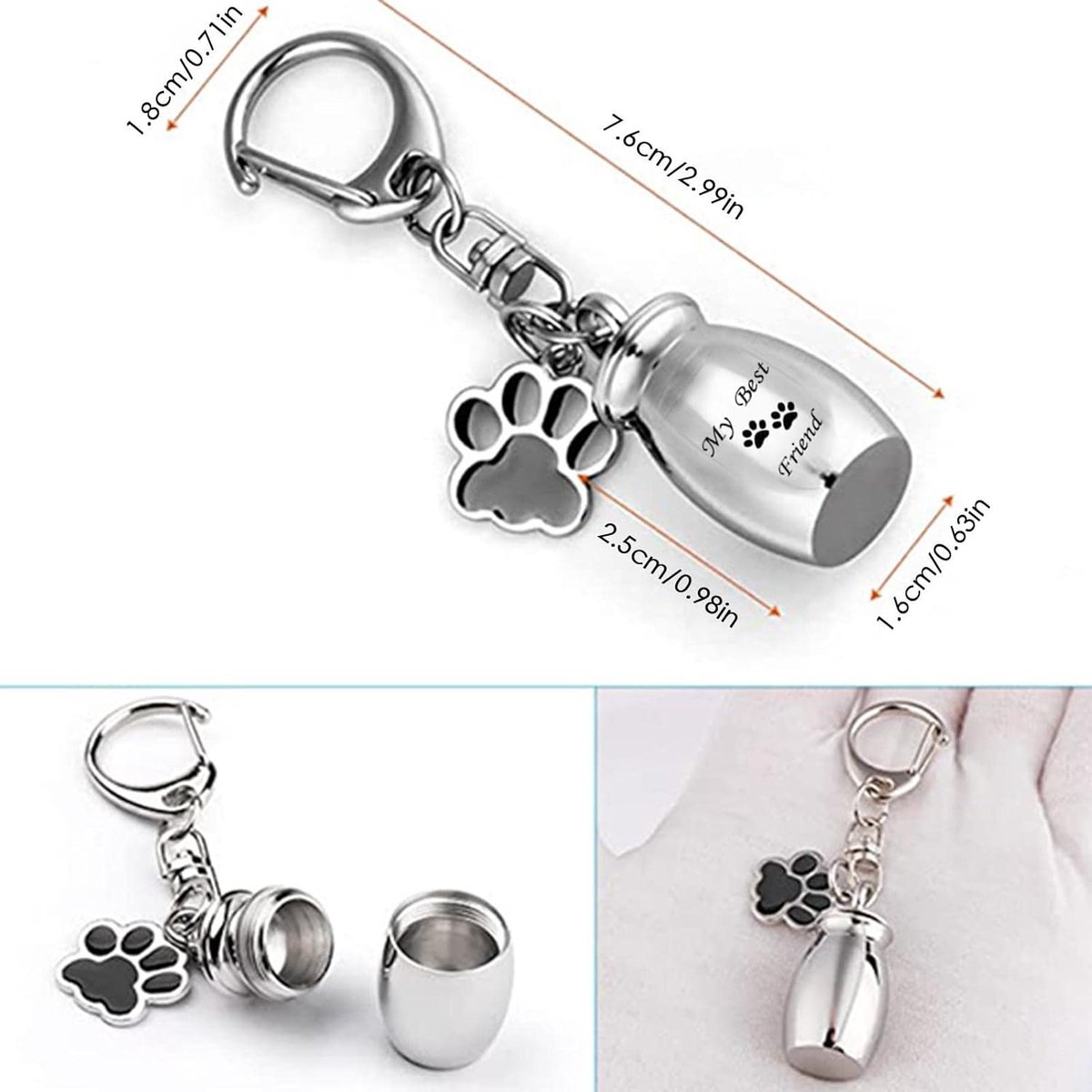 Pet Ash Keychain - Stainless Steel Paw - Waterproof - Ash Holder for Cats Dogs — image 2