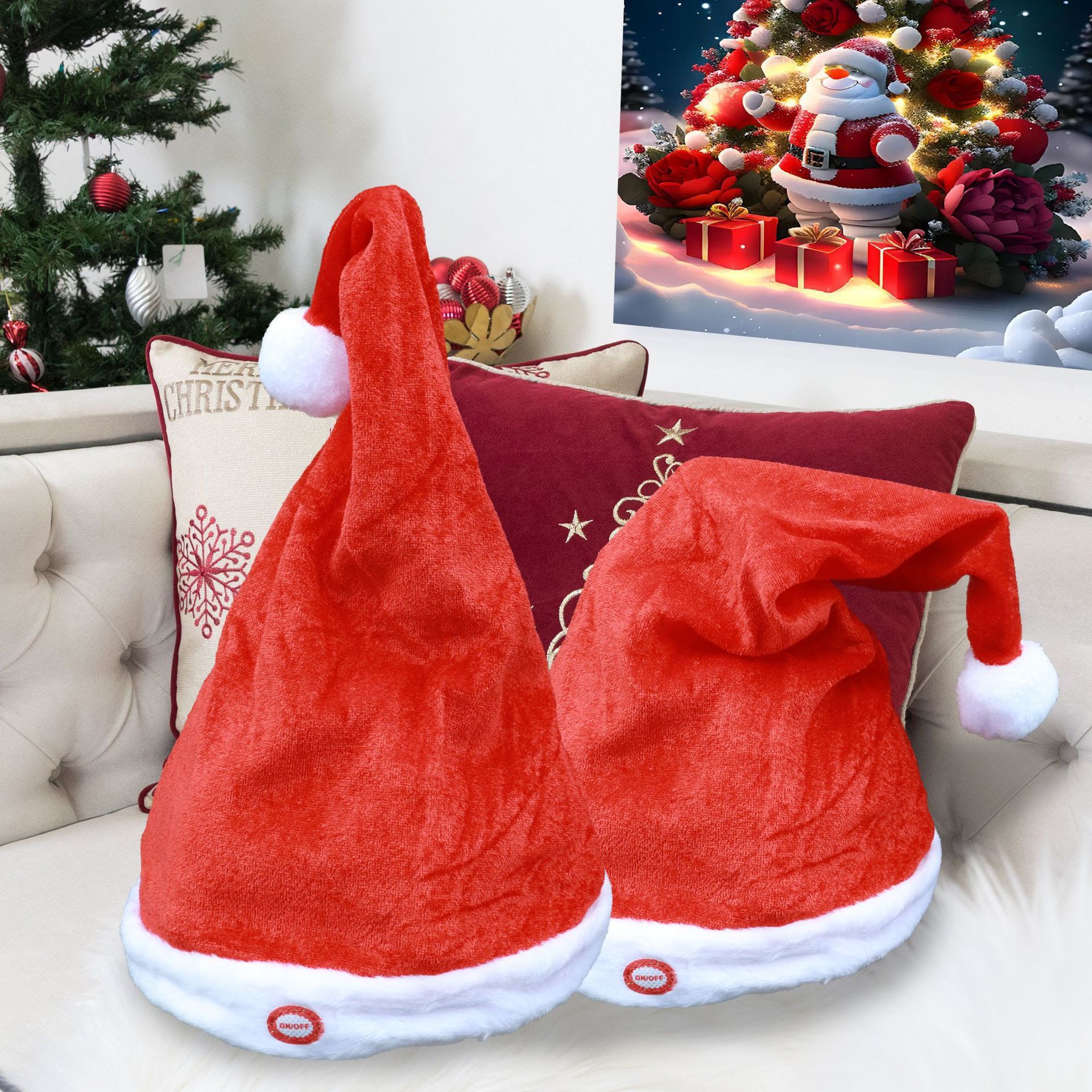 Battery Operated Singing and Dancing Santa Hat, Animated Plush Christmas Hat with Music and Movement for Party and Holiday Decor โ image 3