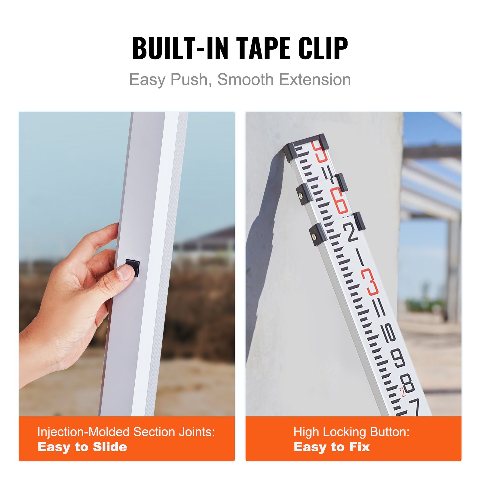 Aluminum Grade Rod, 9-Feet/8ths 3 Sections Telescopic Measuring Rod, Double-Sided Scale 1/8in Leveling Rod Stick, Aluminum Alloy Survey Rod with โ image 5