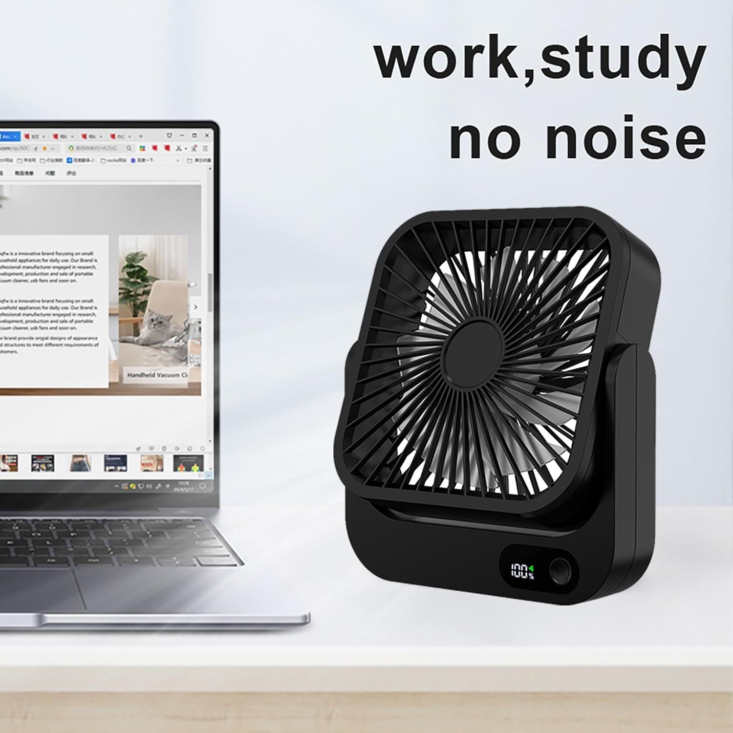 Magnetic Rechargeable Mini Desk Fan with 5-Speed LED Display for Office, Dorm & Bedside Use (Black) — image 4