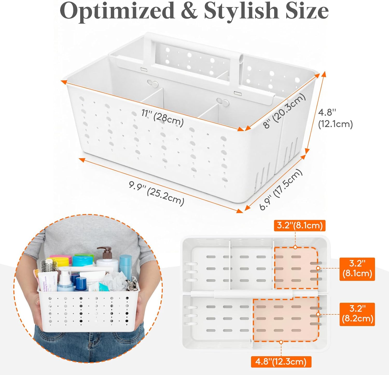 Shower Caddy Portable, Cleaning Supplies Caddy Organizer with Handle and Adjtable Dividers, Plastic Shower Basket for Dorm Room Essentials, College, Bathroom — image 2