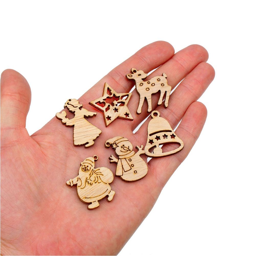 100Pcs Mix Wooden Christmas Tree Ornaments Mini Santa Claus Snowman Elk Snowflakes Christmas Tree Hanging Pendants โ image 4