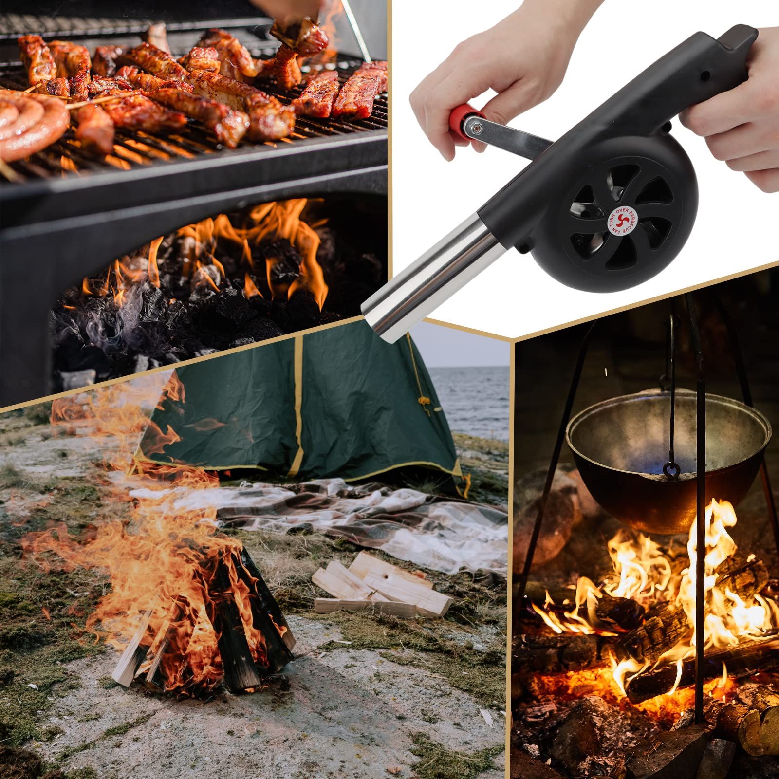 Portable Barbeque Air Blower with Manual Handle Speed Control and Metal Fan Blade for Outdoor Barbecue Fire Bellow, Camping — image 5