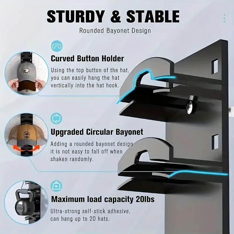 Multi Tier Wall Mounted Hat Storage Rack Cap Organizer for Baseball Hats and Cap — image 4