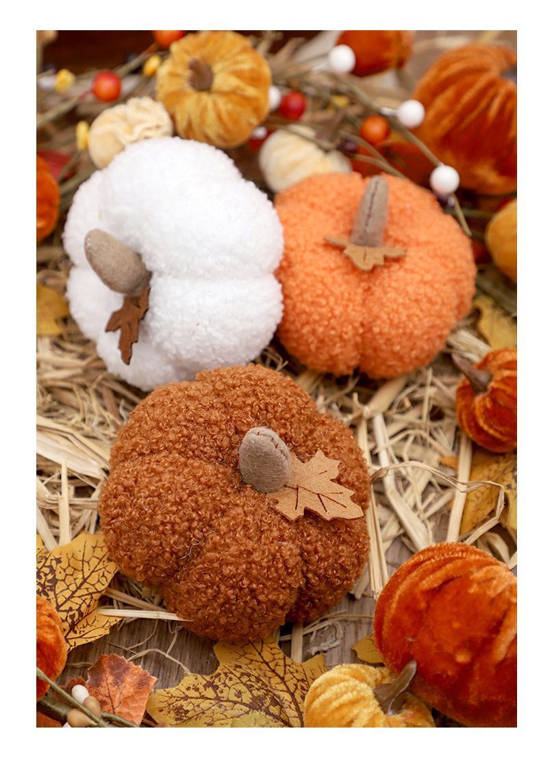 Assorted Fabric Plush Pumpkin Decor Set, Orange Coffee White Pumpkin Ornaments, All-In-One Props For Halloween, Thanksgiving And Christmas Window & Table ā image 5