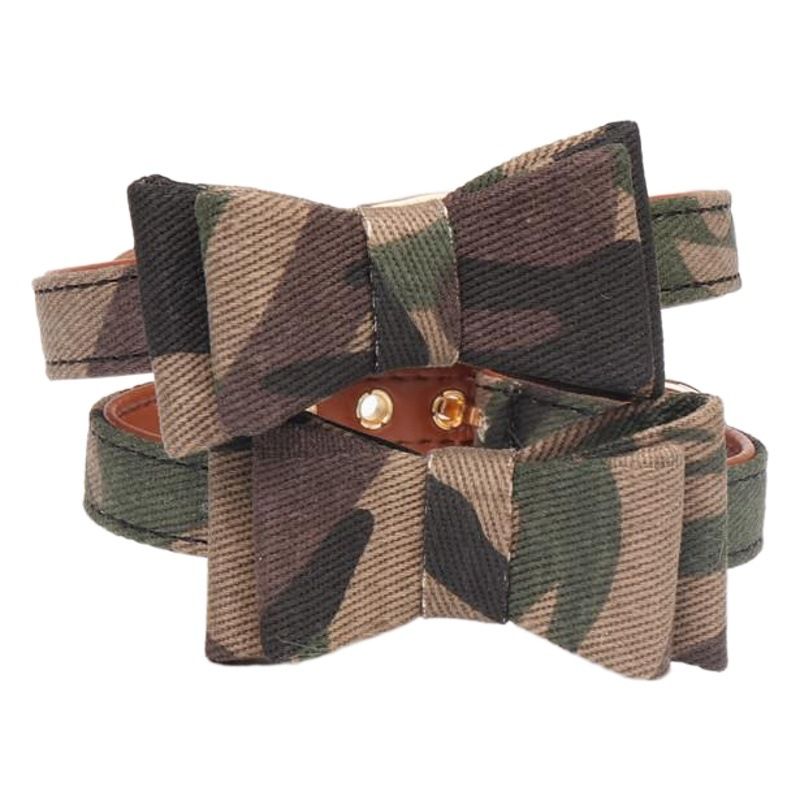 Aminger Bow Pet Collar PU Adjustable Dog Cat Green Bowknot collar 1.3 × 32cm [Regulation 22-28cm]] — image 2
