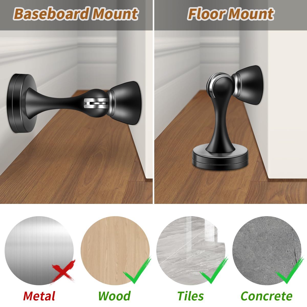 Magnetic Door Stops, Door Stopper Stainless Steel Magnetic Doorstop Brushed Satin Nickel, Black Wall Floor Mounted Door Holder — image 5