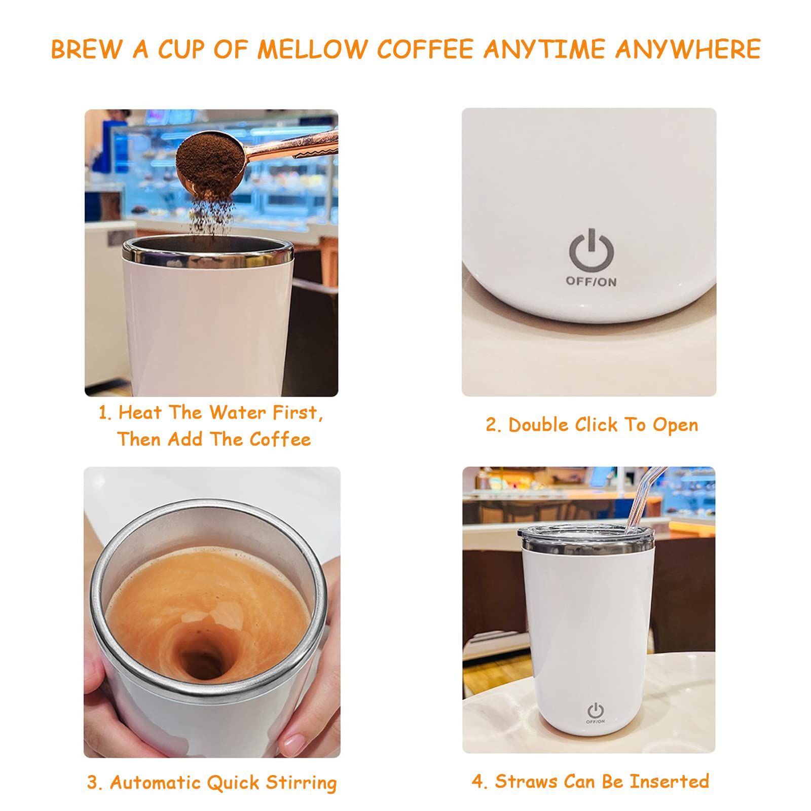 Self Stirring Mug, Electric Mixing Cup Magnetic Stirring Cup Rechargeable Auto Magnetic Mug Self Stirring Coffee Mug (White) โ image 5