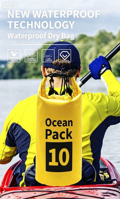 Ocean Pack Waterproof Dry Bag, 10L Double Shoulder Strap, 500D PVC Waterproof Sack for Kayaking, Swimming, Fishing, Camping, Outdoor Travel, Floating Dry โ image 2