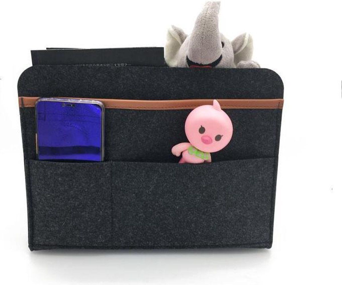 Dark Grey Felt Bedside Caddy, Multi-Pocket Storage Organizer for Beds and Sofas โ image 3
