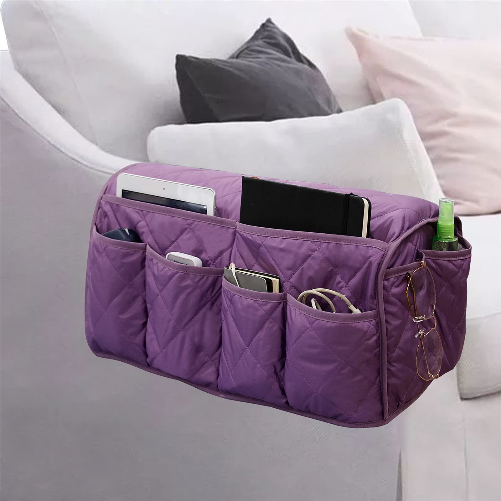 Sofa Armrest Organizer Waterproof Armchair Caddy Remote Control Holder for Recliner Non Slip Recliner Organizer Chair Arm Organizer with 14 Pockets for TV — image 2