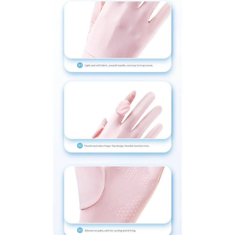 Men Women Cycling Gloves Touchscreen Full Finger Sun UV Protection Summer Gloves for Driving Fishing(pink) — image 5