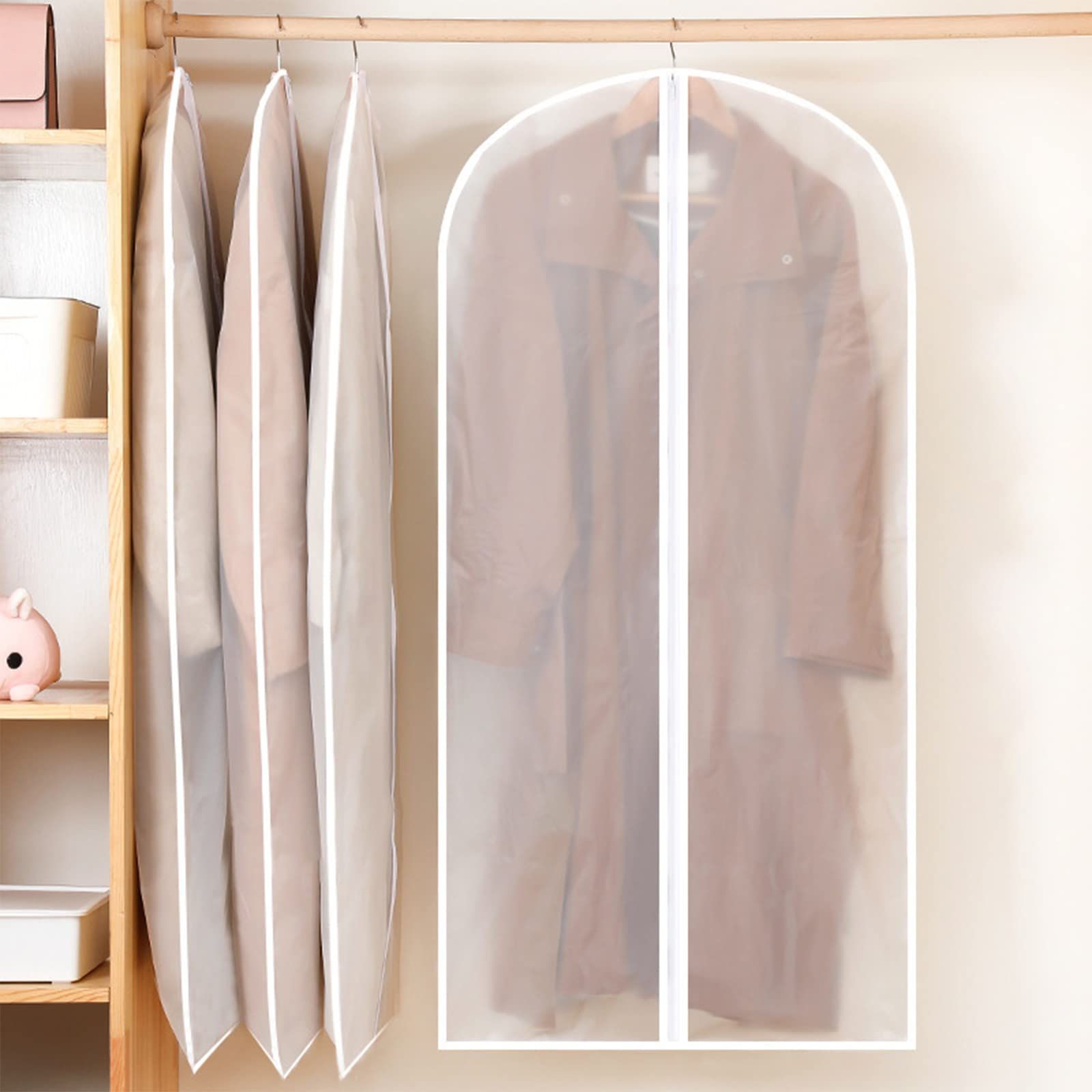 5 Pcs Garment Covers Bag Clear 60*140cm Snag Free Zipper Hanging Garment Bags for suits, dresses, leathers, tops, furs — image 2