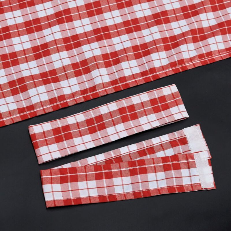 2 pcs Set Perforated Opaque Curtains With 2 Tiebacks Plaid Pattern Window Decoration For Bedroom Indoor Red H/W 120/80Cm โ image 4