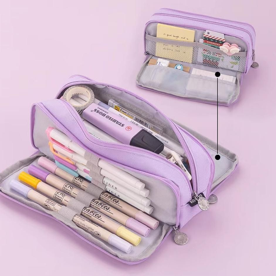 Zipper Pencil Case Large Capacity Storage Bag School Stationery Makeup Organizer - Dot — image 5