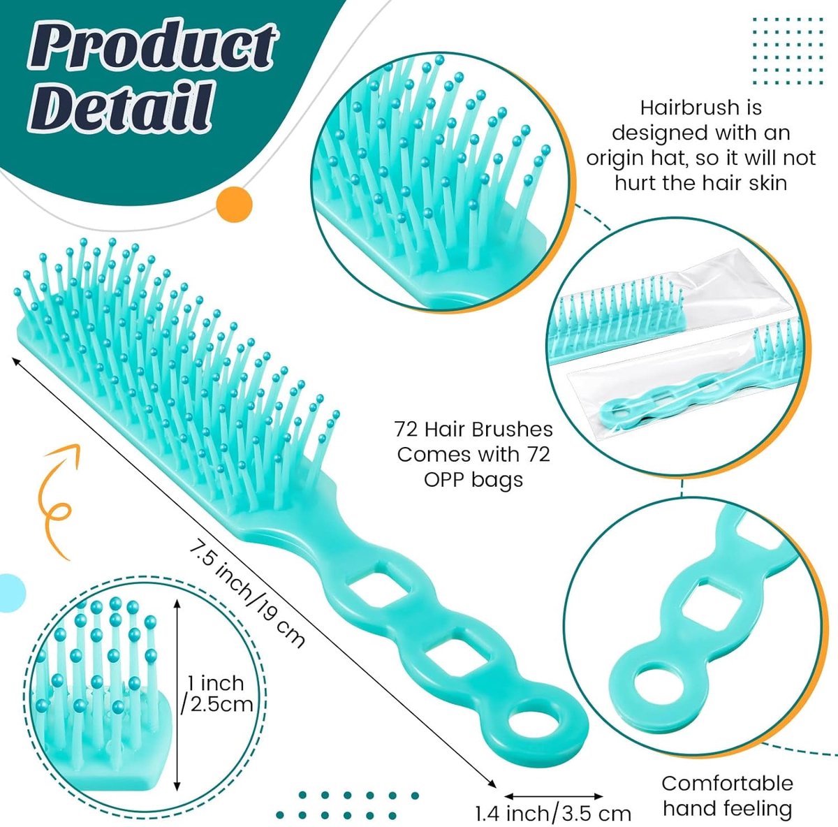 72 pcs Bulk Hair Brushes - Hair Brush Bulk Nylon Brush with Ventilated Hair Brush - For Curly Hair, Wavy Hair, Blow-Drying, Parting, Styling, Detangling Hair — image 3