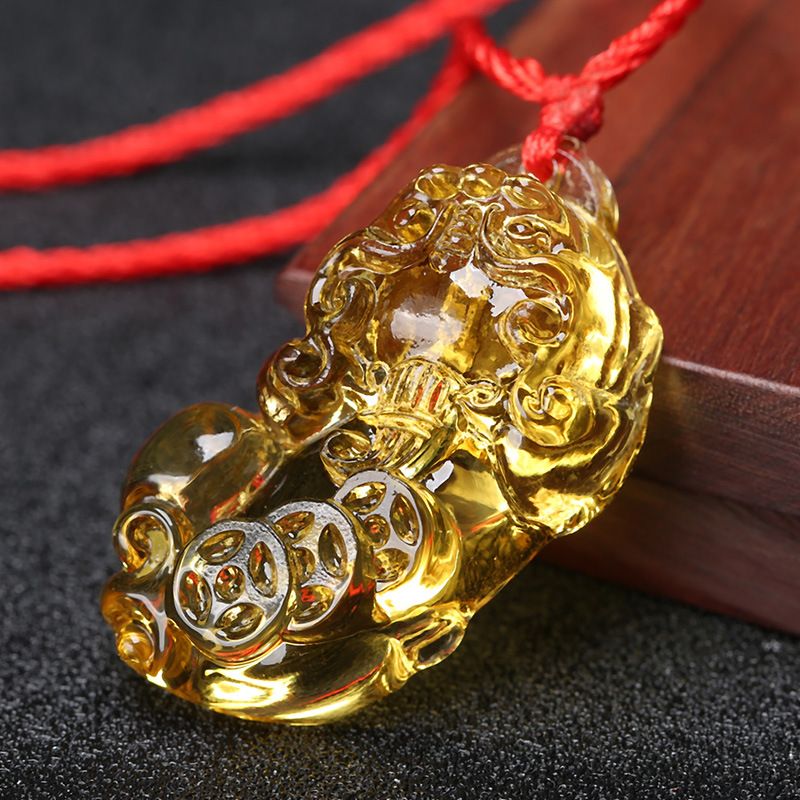 Glass Citrine Pixiu Pendant Necklace Citrine three-money brave pendant (red rope) โ image 3