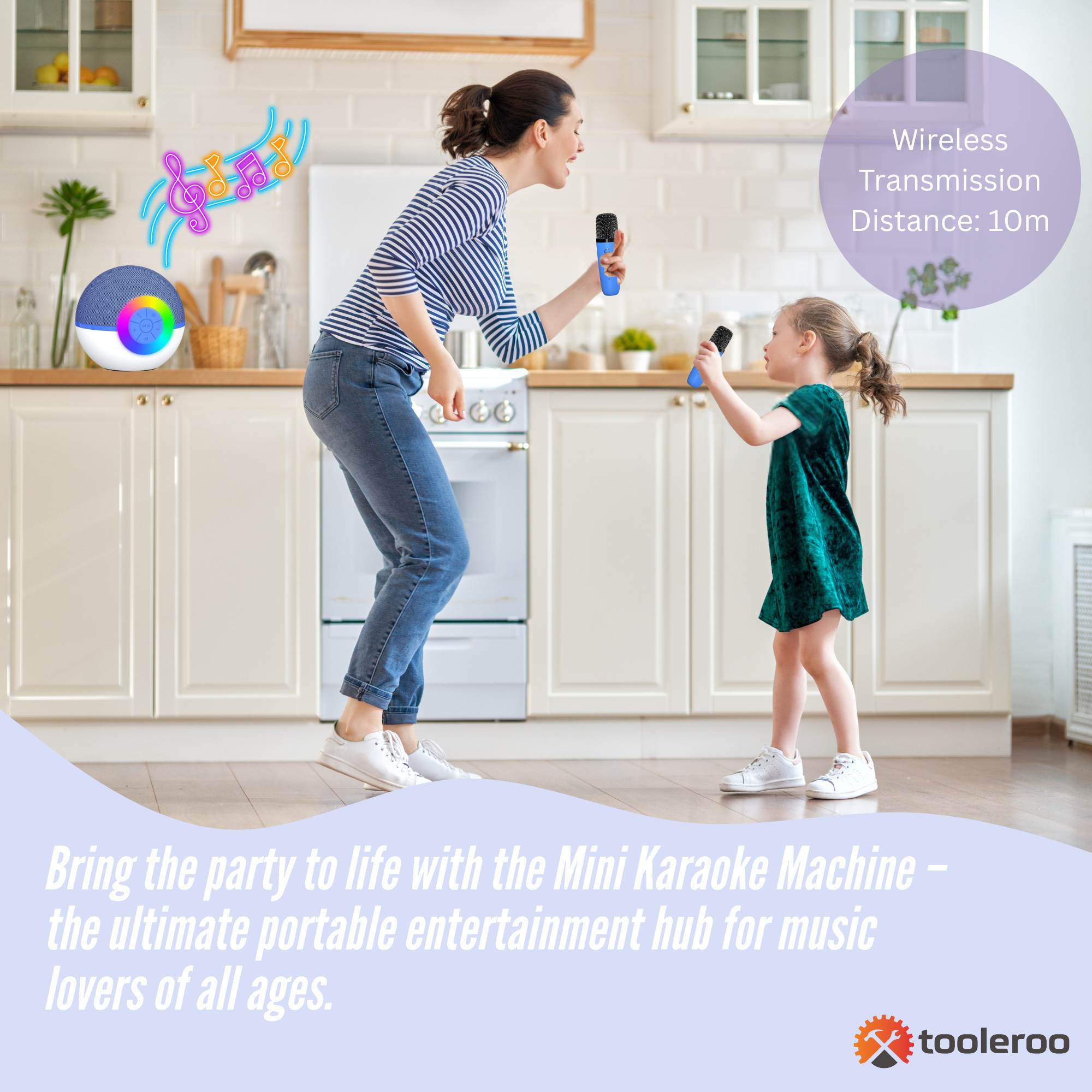 Mini Karaoke Machine and 2x Wireless Microphones Portable Bluetooth Speaker Blue — image 3