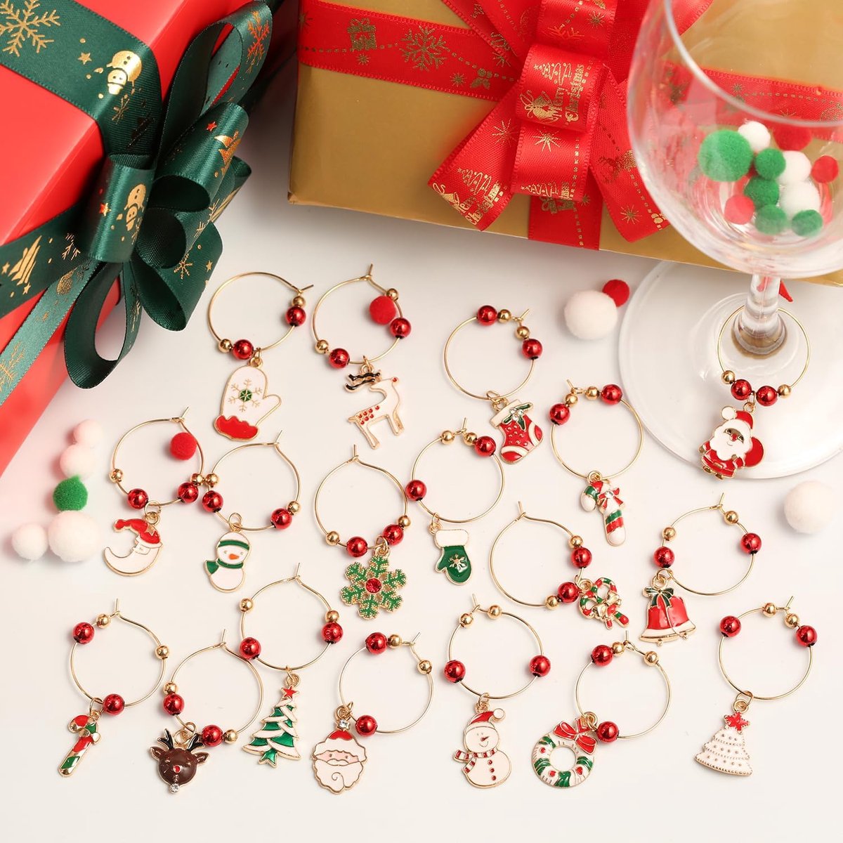 Christmas Wine Glass Charms 30-piece – Identification, holiday theme, drink markers — image 4