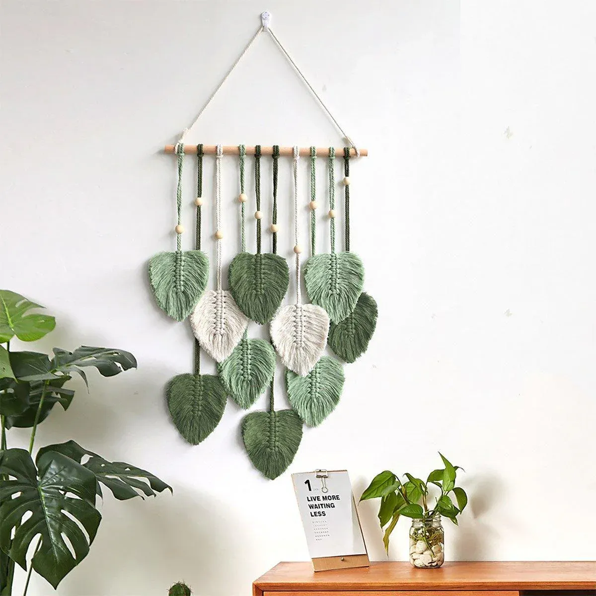 Handmade Braided Cotton Rope Leaves Wall Hanging Home Decoration Ornament - Green — image 6