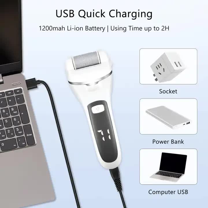 Black Rechargeable Electric Foot File Callus Remover with LED Display and USB Charging — image 3
