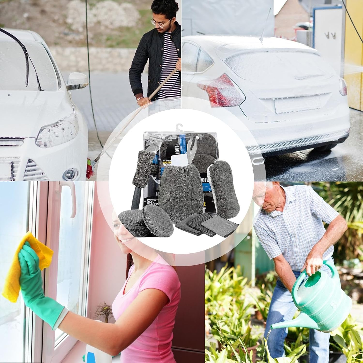 Car Cleaning Sponge Towel Brushe Set 9Pcs Car Wash Kits Cleaning Tools Set โ image 4