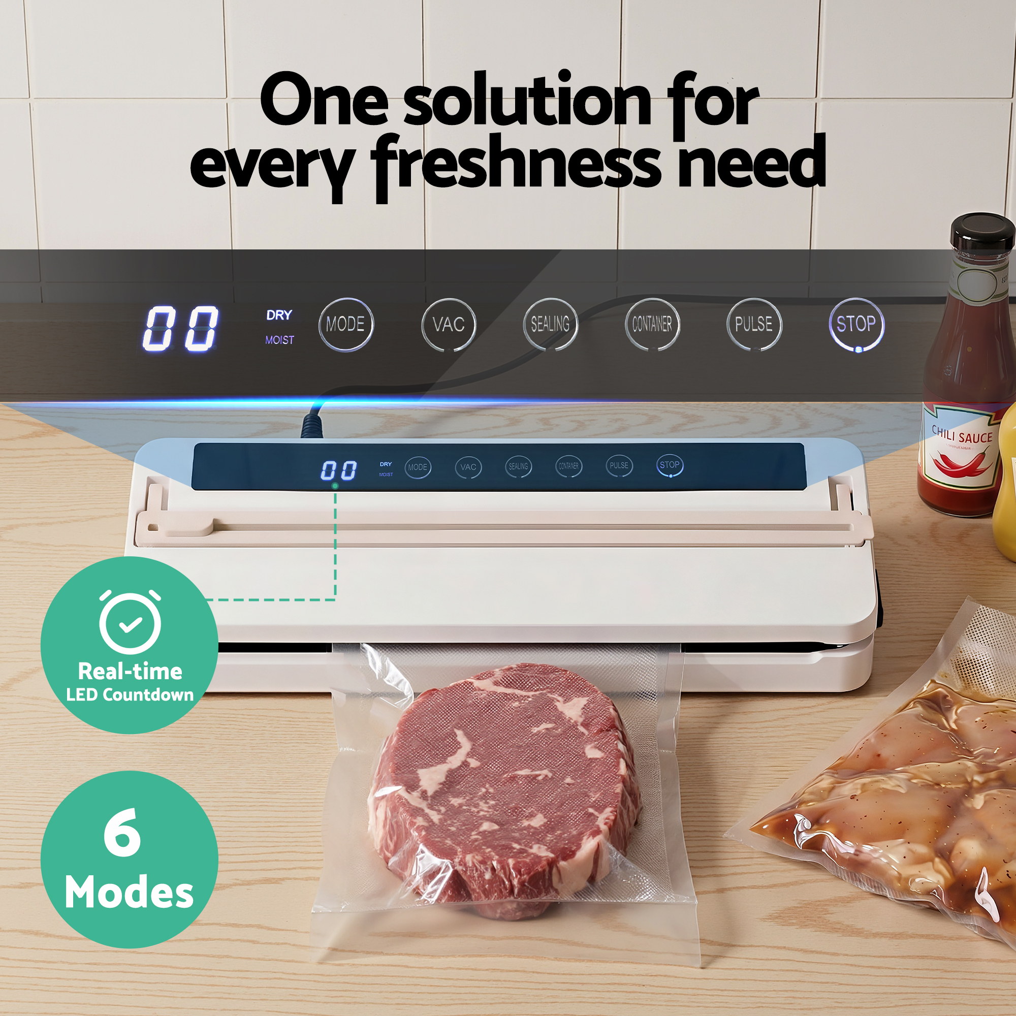 Devanti Food Vacuum Sealer Machine Fresh Storage Auto Seal Slide Cutter 6 Modes White โ image 4