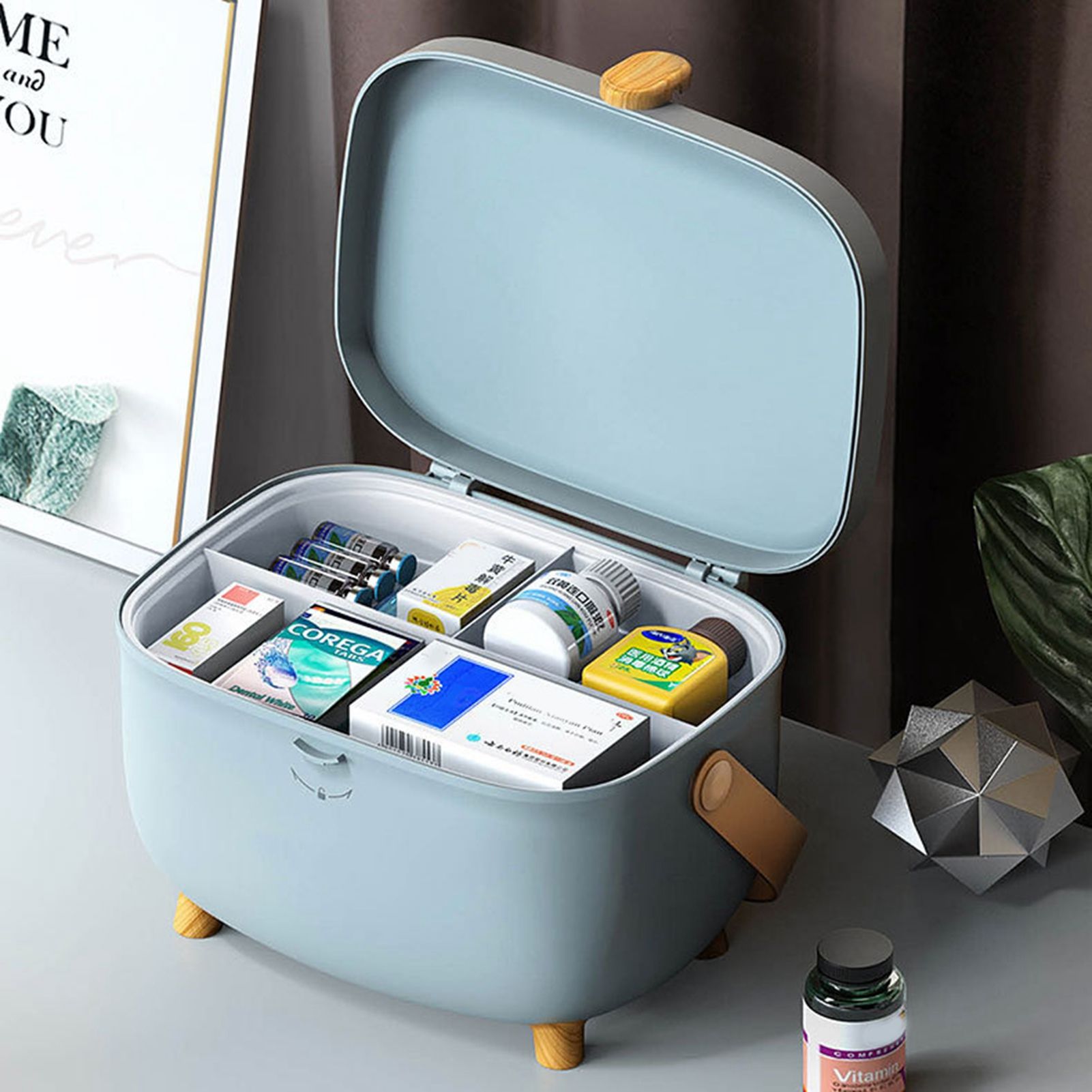 Plastic Medicine Storage Box Oval Double Layers Multi Grid Large Capacity Medical Box Organizer for Home Dorm Blue — image 5
