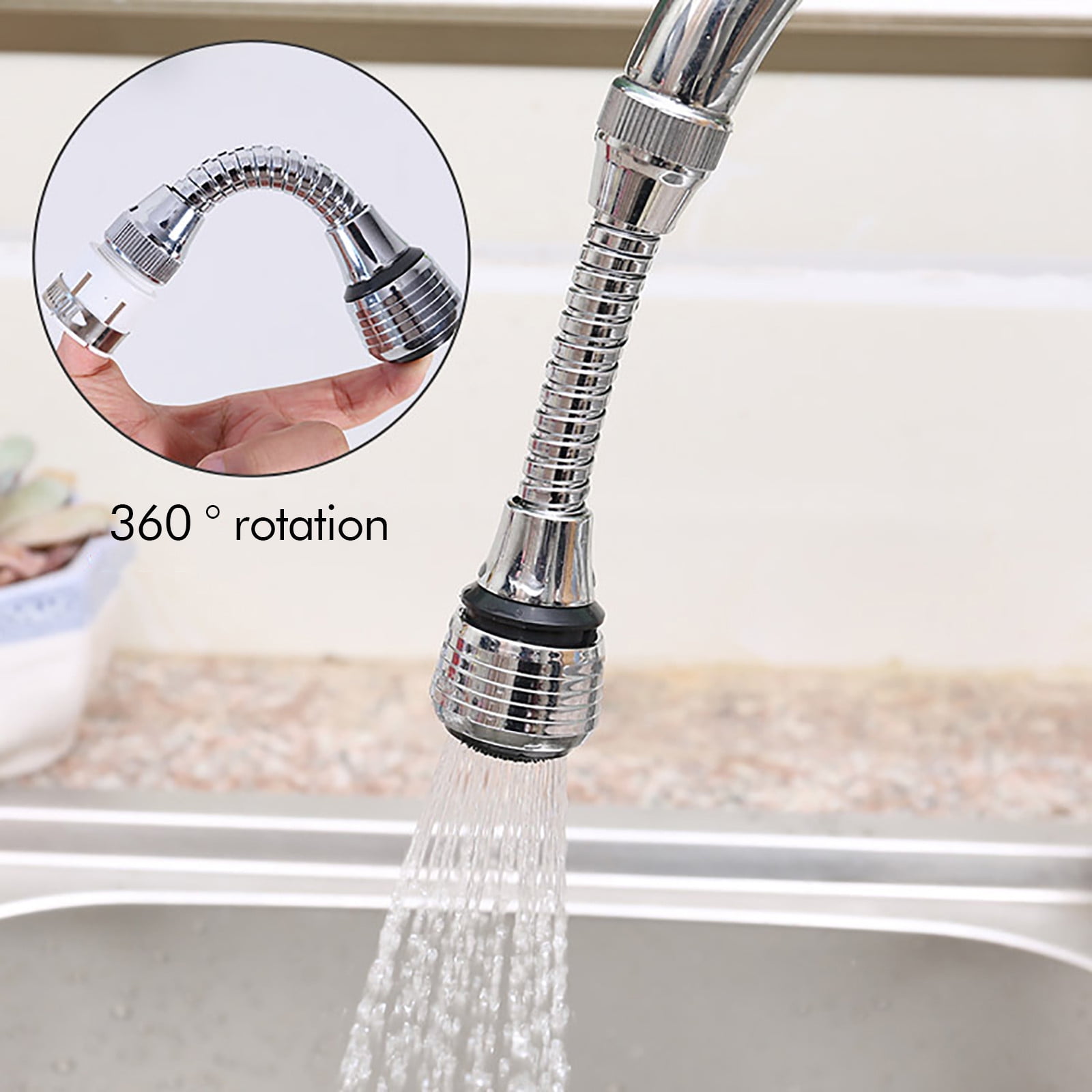 2 Pack Flexible Faucet Sprayer Attachment, 360 Degree Kitchen Sink Aerator Extender for Hot and Cold Water, Silver, 5.51 × 2.35