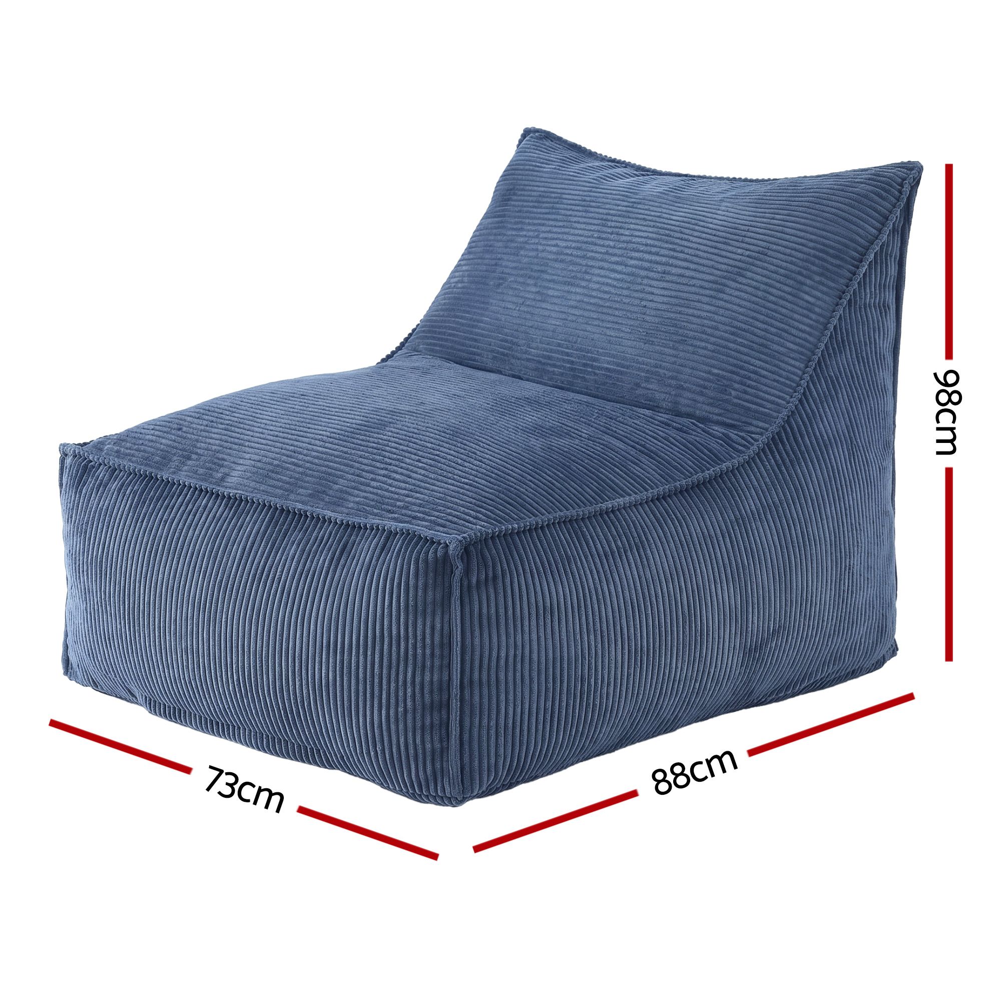 Artiss Bean Bag Chair Cover (No Filler) Soft Corduroy Stuffed Animal Storage Bean Bag Cover for Adults, Washable Lazy Sofa Cover for Living Room Bedroom, Blue — image 2